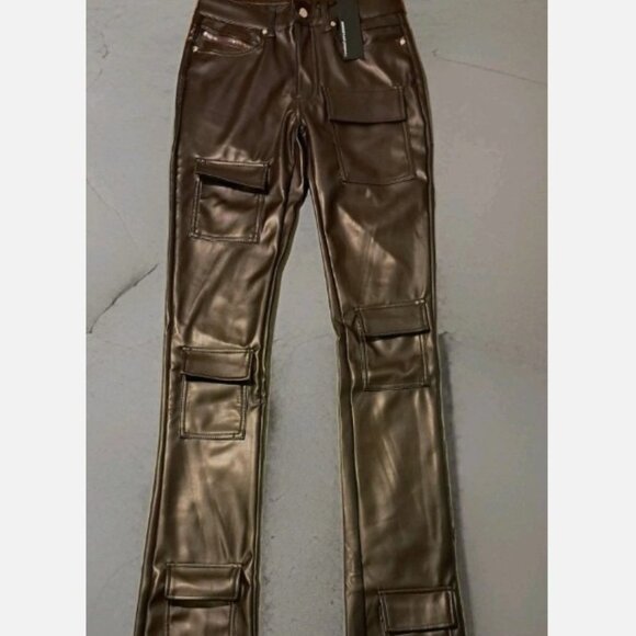 Rockstar Original Petrus Brown PU Stacked Flare Leather Jean Men's size 32 - Picture 5 of 11